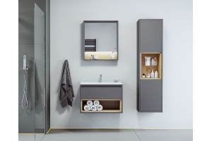 Тумба под раковину EXCELLENT Tuto 80 серый - светлое дерево - 3