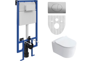 Комплект Унитаз подвесной STWORKI Ноттвиль SETK3104-2616 безободковый, с микролифтом + Система инсталляции для унитазов STWORKI 510162 с кнопкой смыва 230822 хром глянцевый