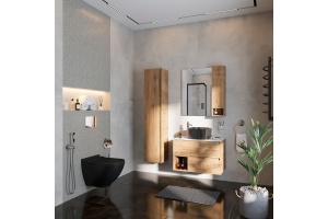 Тумба с раковиной STWORKI Карлстад 75 дуб рустикальный, простоун беж, BOCCHI Vessel черная - 3