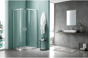 AQ NAA 2142-80 Душевой уголок 1/4 круга, двери раздвижные 800x800x2000, профиль хром, стекло прозрачное - 3