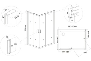 Душевой уголок Veconi Rovigo 100х80, черный (RV14-10080-01-C5) - 3