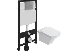 Комплект Унитаз подвесной STWORKI Хальмстад SETK2804-0606-001-1-6000 с микролифтом + Система инсталляции для унитазов EWRIKA ProLT 0026-2020 с кнопкой смыва 0041 хром