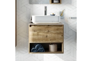 Тумба с раковиной STWORKI Карлстад 60 дуб рустикальный, простоун беж