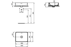 Раковина накладная Ideal Standard Strada II Square Vessel 40 см белый (T296201) - 2