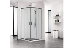 AQ ARI KV 08020BL Душевой уголок квадратный, двери раздвижные 800x800x2000, профиль черный, стекло прозрачное - 3