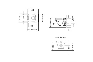 Duravit DuraStyle Унитаз подвесной 480мм, compact, Rimlessess, wash down, 4,5L - 2