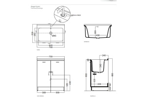 KERASAN Aquadom раковина 75х50см без отв. под смеситель (запчасть для комплекта для постирочной 9164), без сифона 7535 , цвет белый - 2