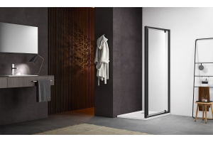 AQ ARI PI 10020BL Душевая дверь, распашная 1000x2000 профиль черный, стекло прозрачное - 3