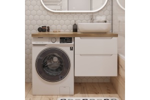 Тумба с раковиной STWORKI Берген 60 белая со светлой столешницей 122, Moduo 50 Square, L