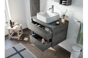 Мебель для ванной STWORKI Карлстад 75 дуб рошелье, роверелла, в стиле лофт, под дерево, подвесная, серая - 3
