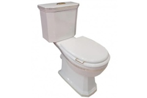 Чаша для напольного унитаза Boheme Vogue белая с золотом без сиденья