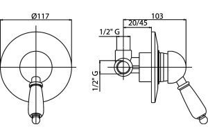 Смеситель Cezares Vintage DIM-01-Sw-N с внутренней частью, для душа - 2