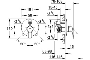 Смеситель Grohe BauEdge 29079000 С ВНУТРЕННЕЙ ЧАСТЬЮ - 2