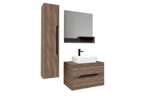 Шкаф пенал для ванной Grossman ЛАЙФ винтажное дерево темное/графит (303202) - 3