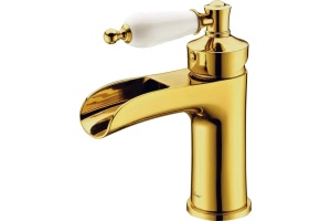 Смеситель для раковины Boheme Vogue золото с зеленой ручкой