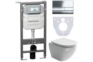 Комплект унитаза с инсталляцией Ceramica Nova Metropol белый с сиденьем микролифт и кнопкой хром глянцевый