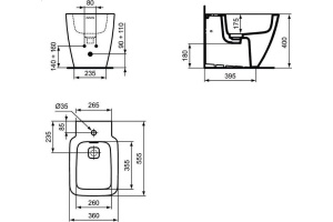 T296901 STRADA II Напольное пристенное биде, с отверстием перелива, с керамической накладкой слива (T854601), с крепежом для полностью скрытого монтаж - 2