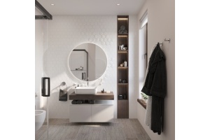 Столешница STWORKI Ольборг 100 дуб карпентер, без отверстий, 2 тумбы 50, с раковиной STWORKI Soul 1 белой - 2