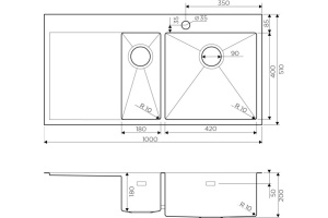 Мойка кухонная Omoikiri Akisame 100-2-GM-R вороненая сталь - 2