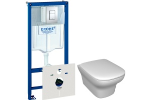 Комплект Система инсталляции для унитазов Grohe Rapid SL 38775001 4 в 1 с кнопкой смыва + Чаша для унитаза подвесного Jacob Delafon Vox EDM102-00