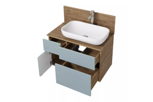 Тумба с раковиной и столешницей Aquaton Мишель 80 светлое дерево-голубой - 3