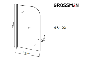 Шторка на ванну Grossman 70 GR-100/1 профиль Хром стекло прозрачное - 3
