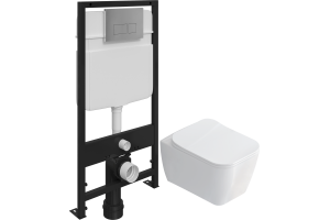 Комплект Унитаз подвесной STWORKI Монтре SETK3204-2616 безободковый, с микролифтом + Система инсталляции для унитазов EWRIKA ProLT 0026-2020 с кнопкой смыва 0041 хром