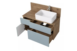 Тумба с раковиной Mila 50 и столешницей Aquaton Мишель 100 голубой-светлое дерево - 2