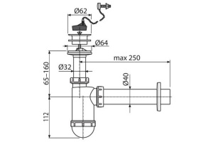 Сифон к ум-ку A42R, d=40, с пластм. решеткой d=63, - 2