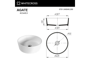 Раковина накладная Whitecross Agate D 40.5 белая матовая - 3
