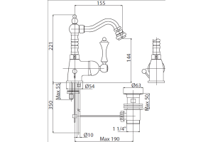 Смеситель для биде Cezares MARGOT (MARGOT-BSM2-BLC) - 3