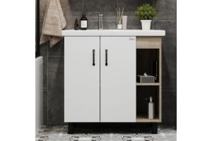 Тумба с раковиной Onika Тимбер 80 белый матовый - светлое дерево - 2