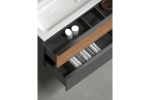 Тумба под раковину Sancos Delta 99х44 левая серая - светлое дерево - 3