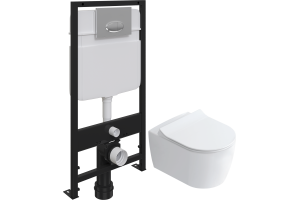 Комплект Унитаз подвесной STWORKI Ноттвиль SETK3104-2616 безободковый, с микролифтом + Система инсталляции для унитазов EWRIKA ProLT 0026-2020 с кнопкой смыва 0051 хром