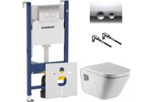 Комплект Система инсталляции для унитазов Geberit Duofix Delta 458.124.21.1 3 в 1 с кнопкой смыва + Крышка-сиденье Roca Gap 801472004 с микролифтом