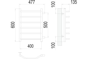 Водяной полотенцесушитель Terminus Виктория П6 400x600 Хром боковое подключение - 3