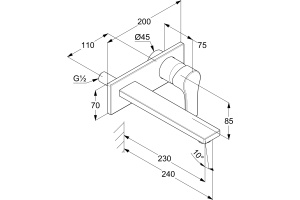 KLUDI 48 248 0565 ZENTA SL Настенный смеситель для умывальника, излив 230мм. хром (внешн. часть - 2