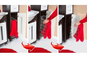 Шкаф-пенал Бриклаер Бали 57 светлая лиственница, белый глянец, с бельевой корзиной - 3