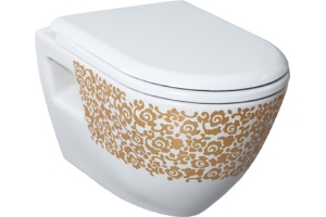 Унитаз подвесной Creavit TP325 с биде, золото, цветы