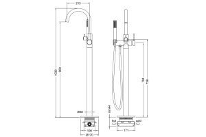 Смеситель напольный для ванны с душем Timo Saona 2310/18Y-CR черное золото - 2