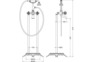 Смеситель Timo Nelson для ванны с душем, напольный, черный 1900/03Y-CR - 2