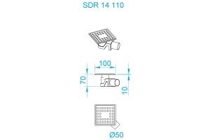 Душевой трап RGW SDR-14B-11 квадрат 110*110 черный Ø 50 мм без ножек, с решеткой - 3