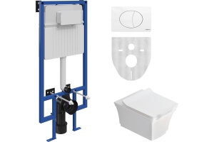 Комплект Унитаз подвесной STWORKI Хадстен SETK3304-0616-001-1-6000 с микролифтом + Система инсталляции для унитазов STWORKI 510162 с кнопкой смыва 230824 белой
