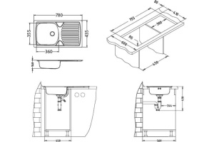 Мойка BASIC 170 NAT-90 NEW 780X435 в комплекте с сифоном 1130550, - 3