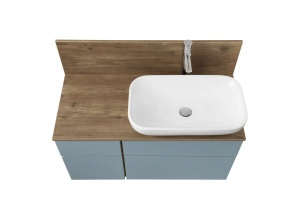 Тумба с раковиной Лола 60 и столешницей Aquaton Мишель 100 голубой-светлое дерево - 2