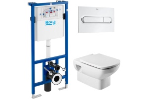 Комплект Система инсталляции для унитазов Roca DUPLO WC 890090020 + Кнопка смыва Roca PL1 Dual хром + Крышка-сиденье Roca Dama Senso 