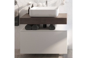 Столешница STWORKI Ольборг 80 дуб карпентер, без отверстий, с тумбой 80, с раковиной STWORKI Soul 1 белой