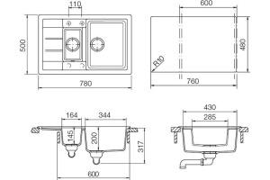 Мойка  Aster 60 D Cristalite мокка - 2