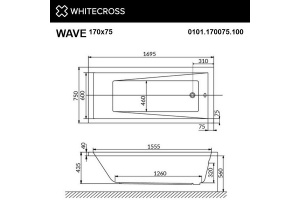 Акриловая ванна Whitecross Wave 170х75 белая хром с гидромассажем - 2