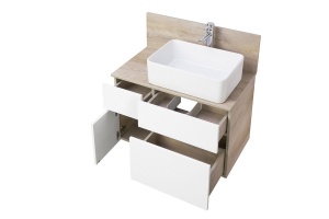 Тумба с раковиной Mila 50 и столешницей Aquaton Мишель 80 белый-светлое дерево - 3